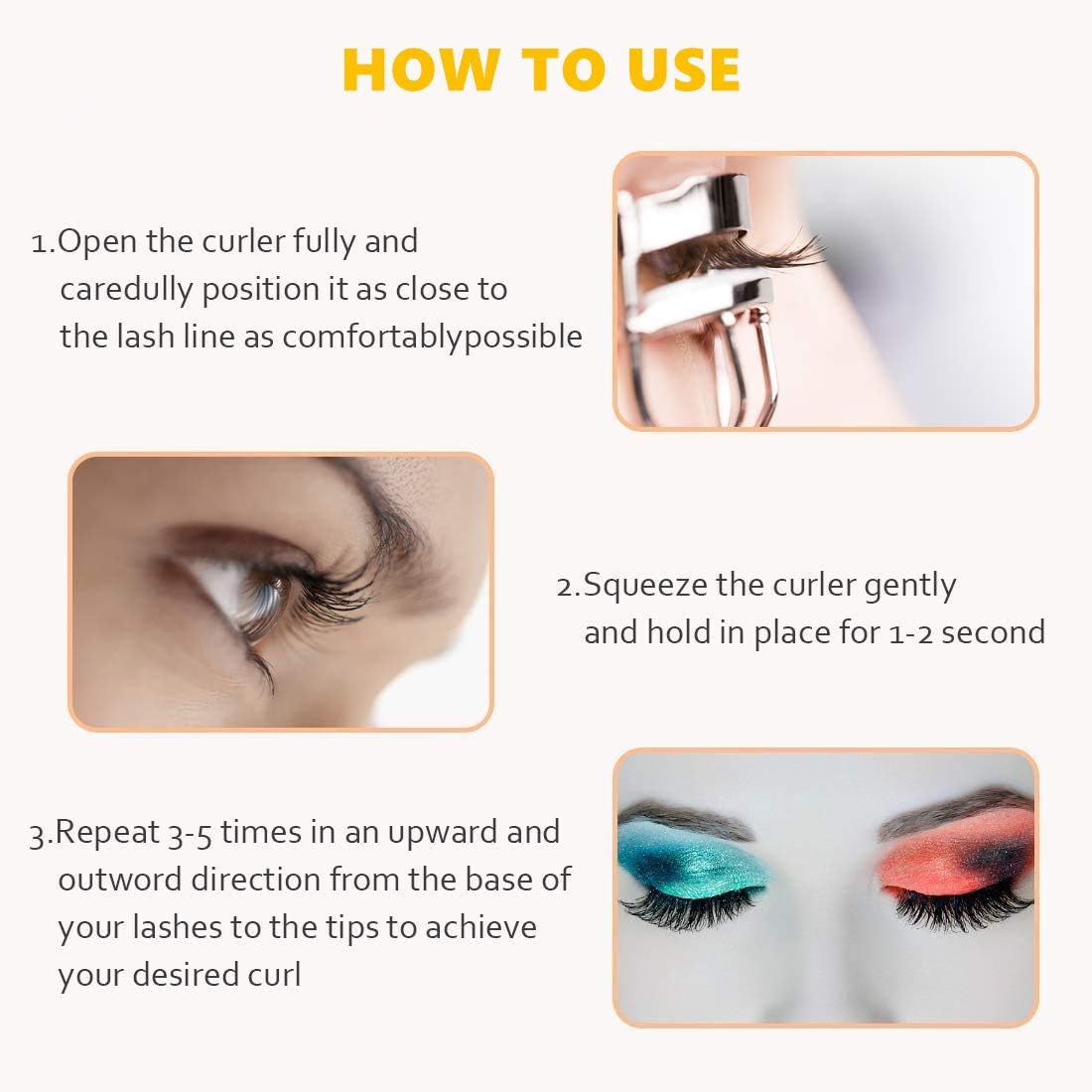 Stainless Steel Eyelash Curler with Built-in Comb Pinch Pain-Free with 5 Silicone Refill Pads