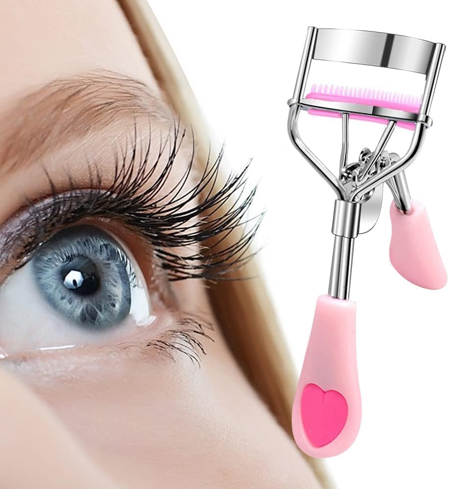 Stainless Steel Eyelash Curler with Built-in Comb Pinch Pain-Free with 5 Silicone Refill Pads