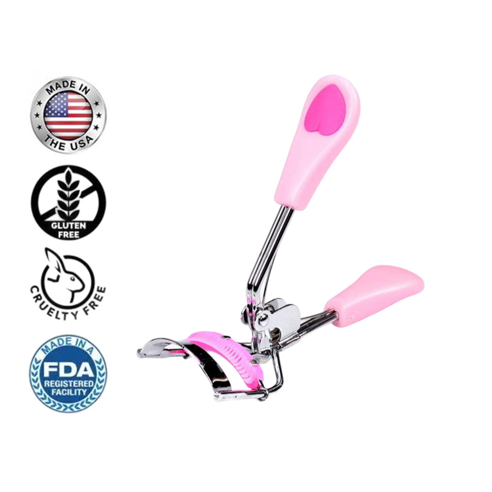 Stainless Steel Eyelash Curler with Built-in Comb Pinch Pain-Free with 5 Silicone Refill Pads